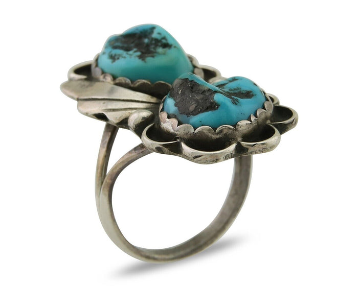Navajo Handmade Ring 925 Silver Turquoise Artist Signed F C.80's