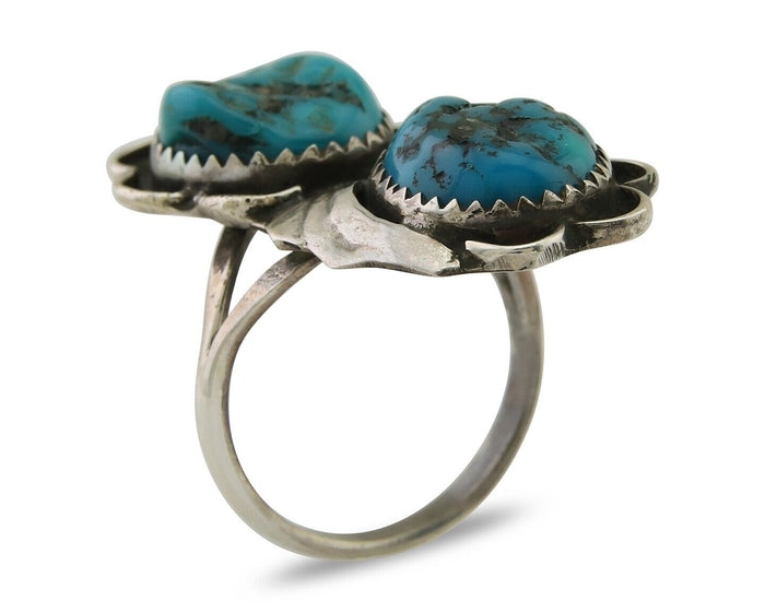Navajo Handmade Ring 925 Silver Turquoise Artist Signed F C.80's