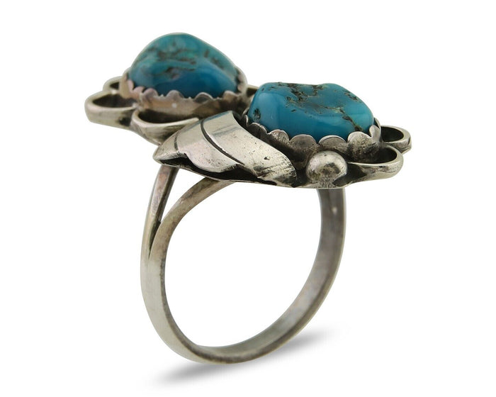 Navajo Handmade Ring 925 Silver Turquoise Artist Signed F C.80's