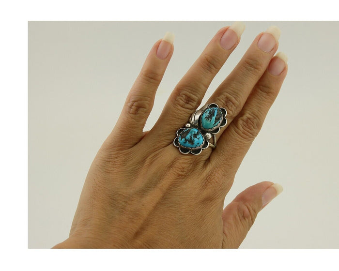 Navajo Handmade Ring 925 Silver Turquoise Artist Signed F C.80's