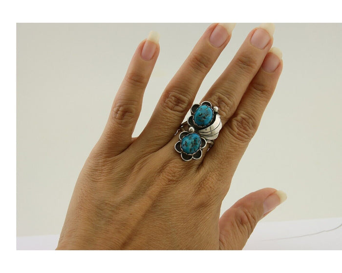 Navajo Handmade Ring 925 Silver Turquoise Artist Signed F C.80's