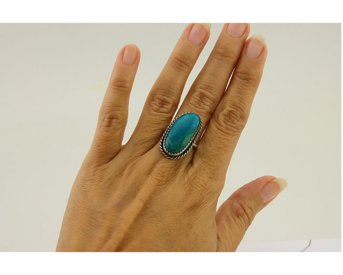 Navajo Handmade Ring .925 Silver Turquoise Artist Signed Henrietta Yesele C.80's