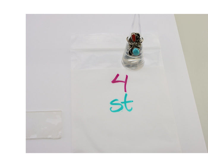 Navajo Handmade Ring 925 Silver Turquoise & Coral Artist Signed Dan Whitegoat 80