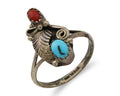 Navajo Handmade Ring 925 Silver Turquoise & Coral Native Artist C.80's