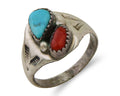 Navajo Handmade Ring 925 Silver Turquoise & Coral Native Artist C.80's