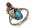 Navajo Handmade Ring 925 Silver Turquoise & Coral Native Artist C.80's