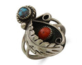 Navajo Handmade Ring 925 Silver Turquoise & Coral Native Artist C.80's