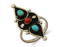 Navajo Handmade Ring 925 Silver Turquoise & Coral Native Artist C.80's