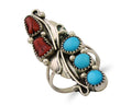 Navajo Handmade Ring 925 Silver Turquoise & Coral Native Artist C.80's