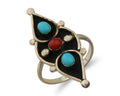 Navajo Handmade Ring 925 Silver Turquoise & Coral Native Artist C.80's