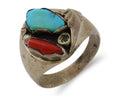 Navajo Handmade Ring 925 Silver Turquoise & Coral Native Artist C.80's