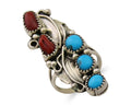Navajo Handmade Ring 925 Silver Turquoise & Coral Native Artist C.80's