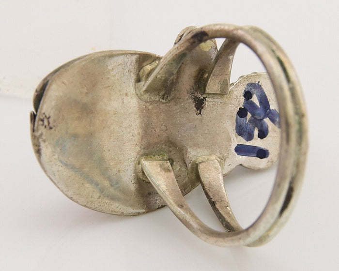 Navajo Handmade Ring 925 Silver Turquoise & Coral Native Artist C.80's