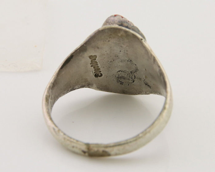 Navajo Handmade Ring 925 Silver Turquoise & Coral Native Artist C.80's