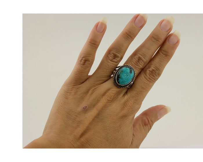 Navajo Handmade Ring 925 Silver Turquoise Native American Artist C.80's