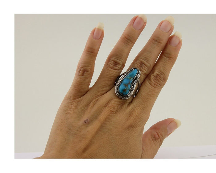 Navajo Handmade Ring 925 Silver Turquoise Native American Artist C.80's