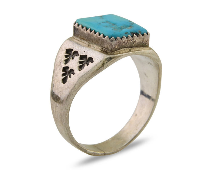 Navajo Handmade Ring 925 Silver Turquoise Native Artist C.80's