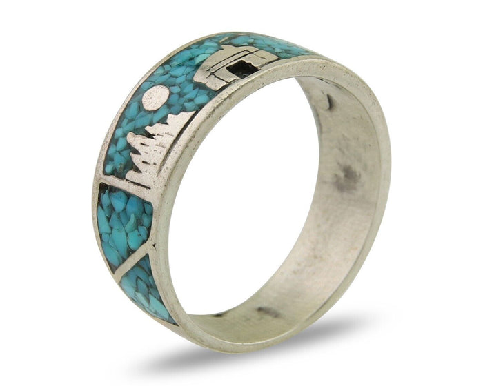 Navajo Handmade Ring 925 Silver Turquoise Native Artist C.80's