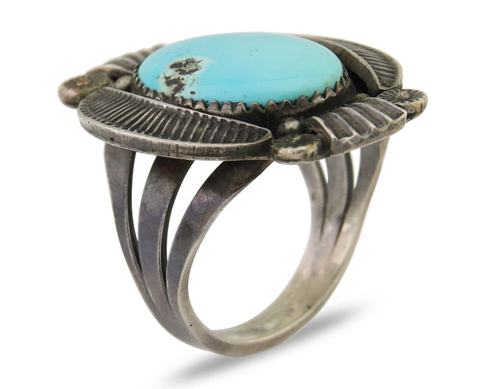 Navajo Handmade Ring 925 Silver Turquoise Native Artist C.80's
