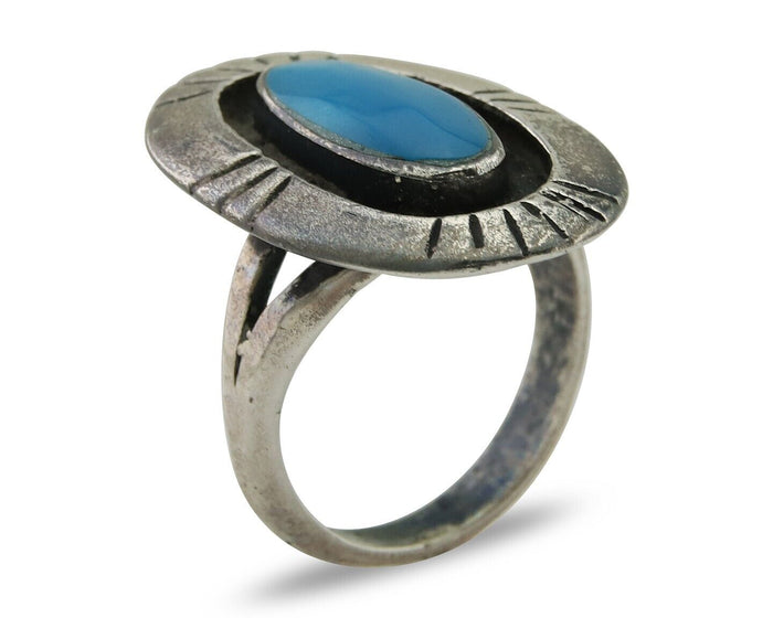 Navajo Handmade Ring 925 Silver Turquoise Native Artist C.80's