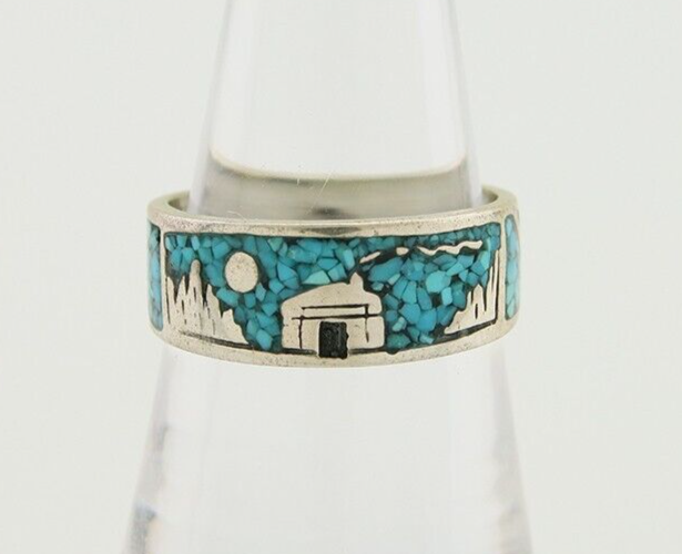 Navajo Handmade Ring 925 Silver Turquoise Native Artist C.80's