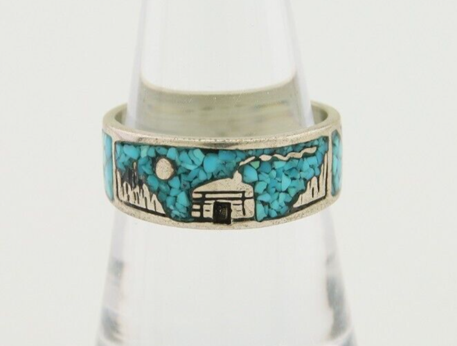 Navajo Handmade Ring 925 Silver Turquoise Native Artist C.80's