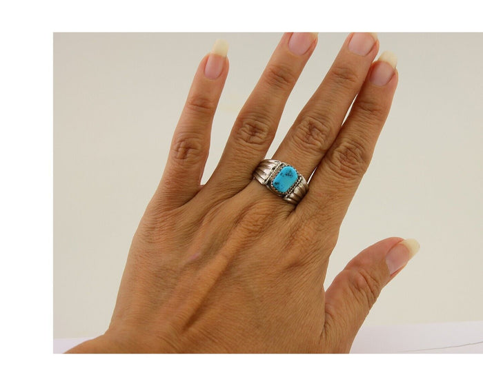 Navajo Handmade Ring 925 Silver Turquoise Native Artist C.80's