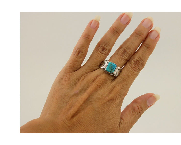 Navajo Handmade Ring 925 Silver Turquoise Native Artist C.80's