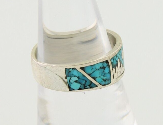 Navajo Handmade Ring 925 Silver Turquoise Native Artist C.80's