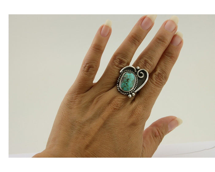 Navajo Handmade Ring 925 Silver Turquoise Native Artist C.80's