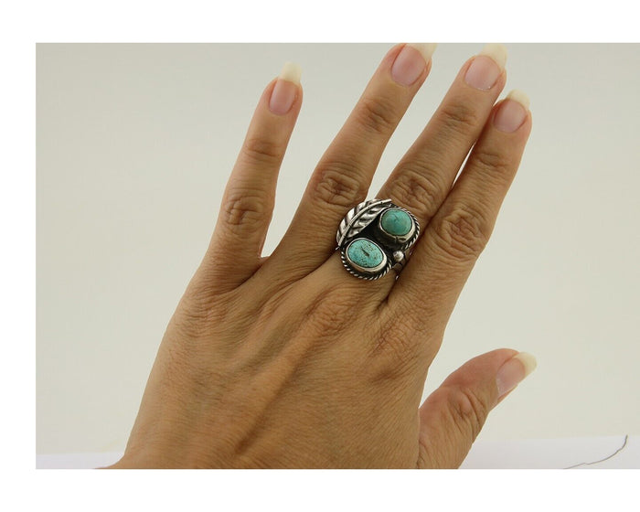 Navajo Handmade Ring 925 Silver Turquoise Native Artist C.80's