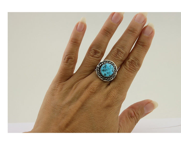 Navajo Handmade Ring 925 Silver Turquoise Native Artist C.80's