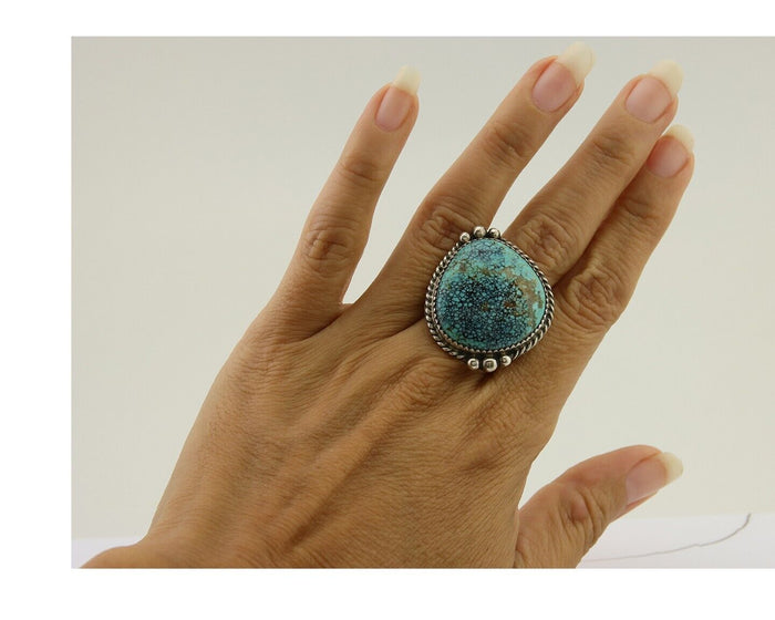 Navajo Handmade Ring 925 Silver Turquoise Native Artist C.80's