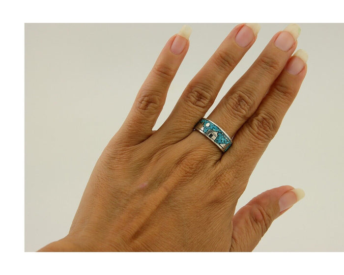 Navajo Handmade Ring 925 Silver Turquoise Native Artist C.80's