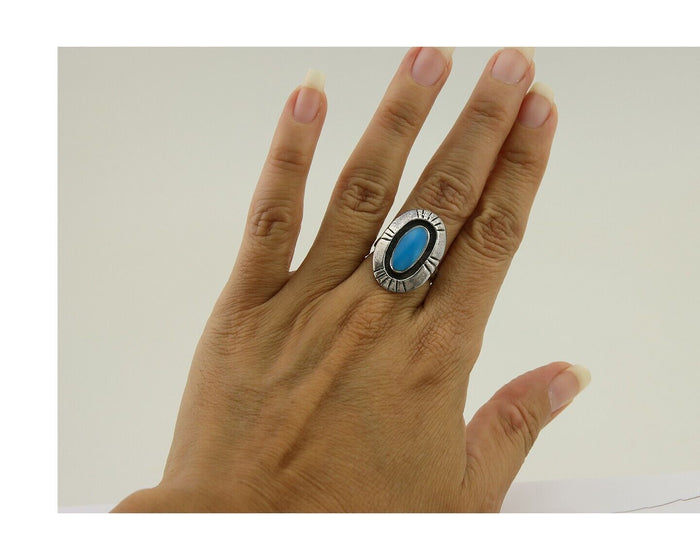 Navajo Handmade Ring 925 Silver Turquoise Native Artist C.80's