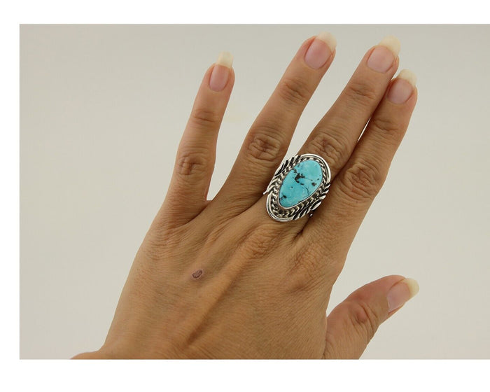Navajo Handmade Ring 925 Silver Turquoise Signed Billy Eagle C.80's