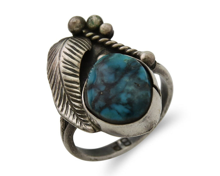 Navajo Handmade Ring 925 Silver Turquoise Signed BP C.80's