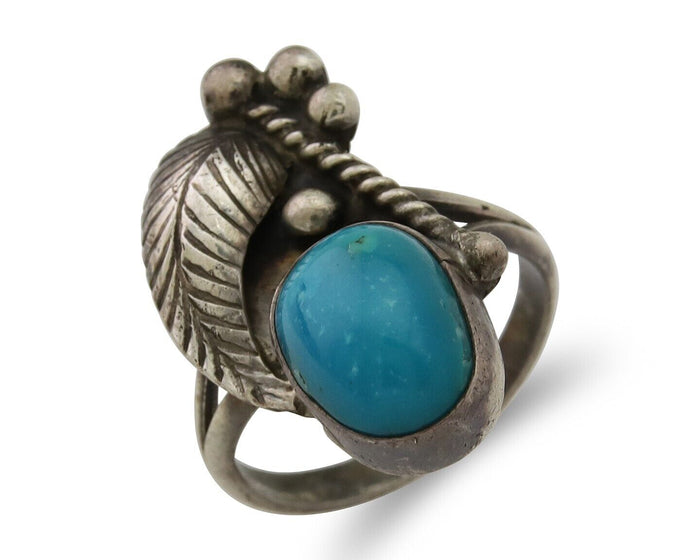 Navajo Handmade Ring 925 Silver Turquoise Signed BP C.80's