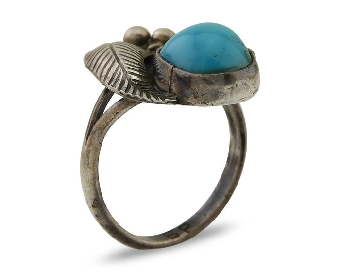 Navajo Handmade Ring 925 Silver Turquoise Signed BP C.80's