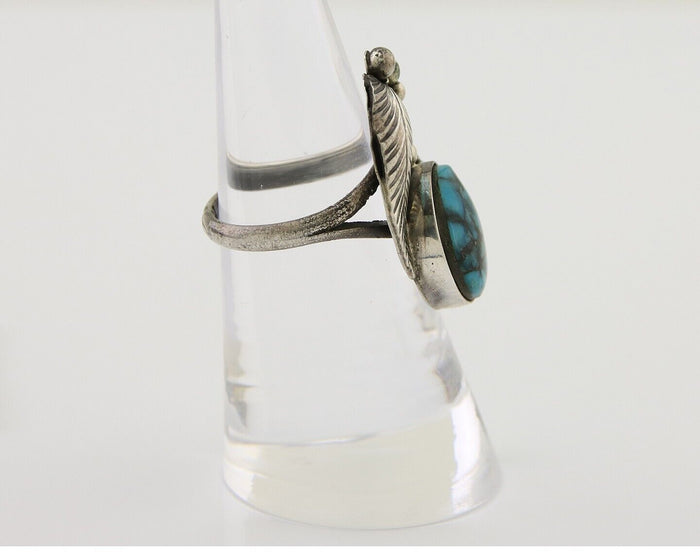 Navajo Handmade Ring 925 Silver Turquoise Signed BP C.80's