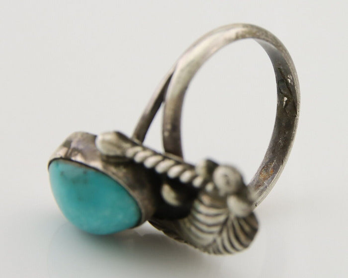 Navajo Handmade Ring 925 Silver Turquoise Signed BP C.80's