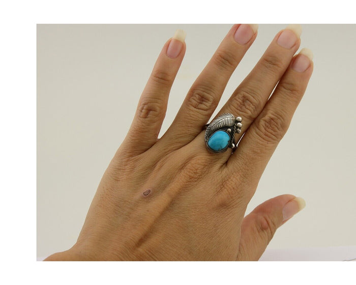 Navajo Handmade Ring 925 Silver Turquoise Signed BP C.80's