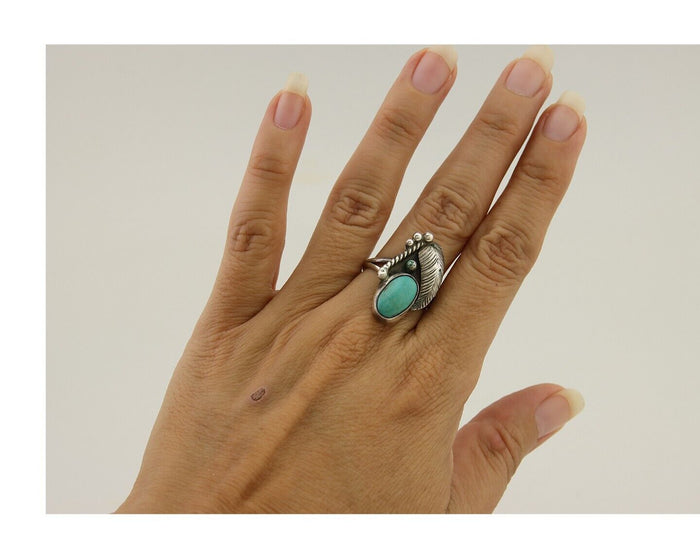 Navajo Handmade Ring 925 Silver Turquoise Signed BP C.80's
