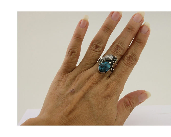 Navajo Handmade Ring 925 Silver Turquoise Signed BP C.80's