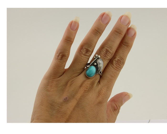 Navajo Handmade Ring 925 Silver Turquoise Signed BP C.80's