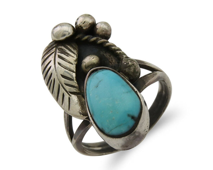 Navajo Handmade Ring 925 Silver Turquoise Signed LS C.80's