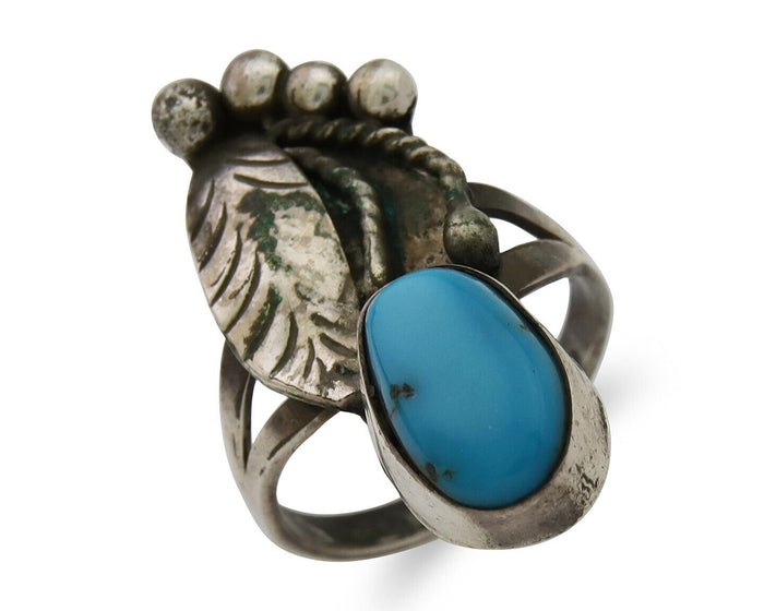 Navajo Handmade Ring 925 Silver Turquoise Signed Nila Johnson C.80's