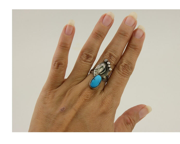 Navajo Handmade Ring 925 Silver Turquoise Signed Nila Johnson C.80's