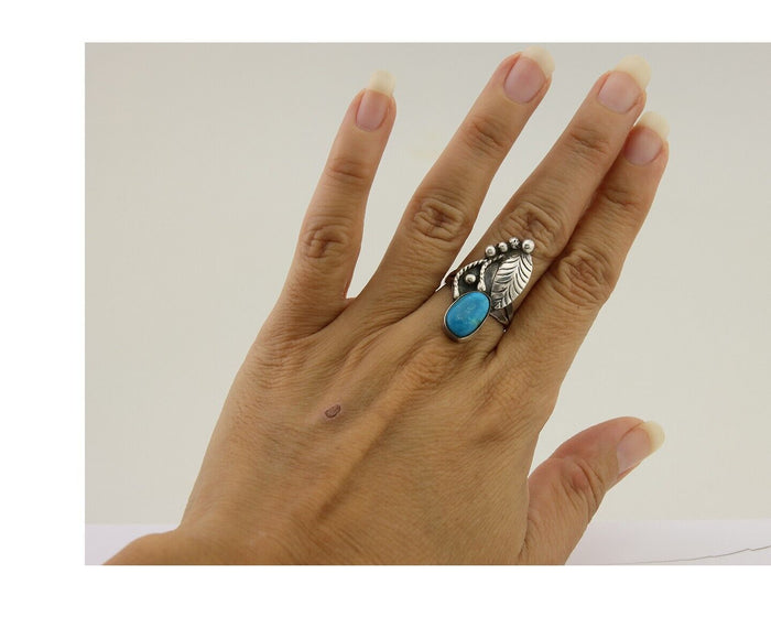 Navajo Handmade Ring 925 Silver Turquoise Signed Nila Johnson C.80's