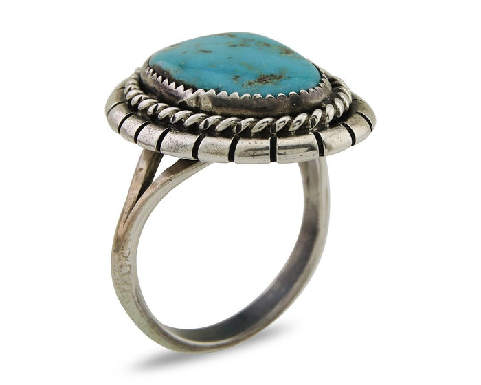 Navajo Handmade Ring 925 Silver Turquoise Signed Tom Willeto C.80's
